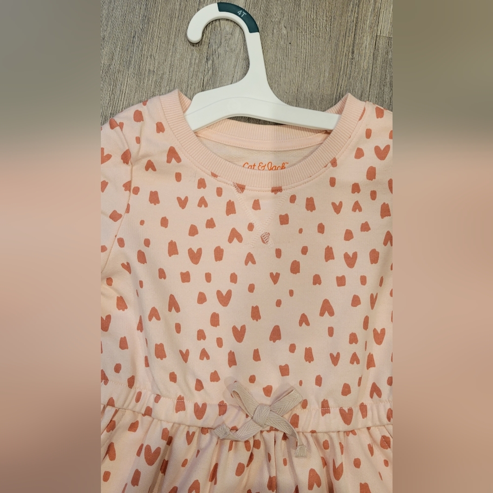 Size 4T | Cat & Jack Toddler Girls' Heart French Terry Long Sleeve Dress - Picture 3 of 6